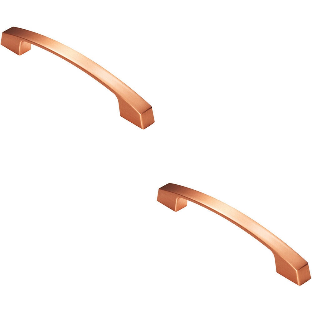 Loops 2x Curved Flat Faced Cupboard Pull Handle 160mm Fixing Centres Satin Copper