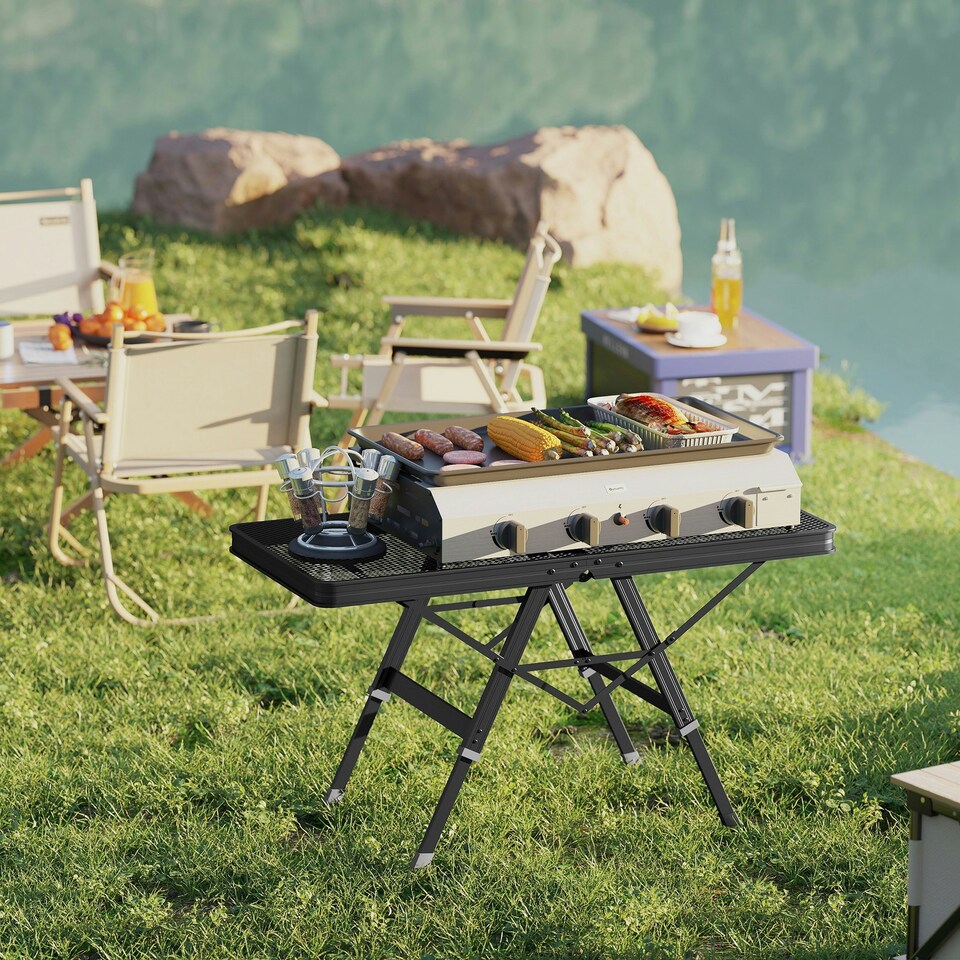 image 1 of Outsunny 3 ft Folding Camping Table w/ Adjustable Heights & Mesh Desktop 