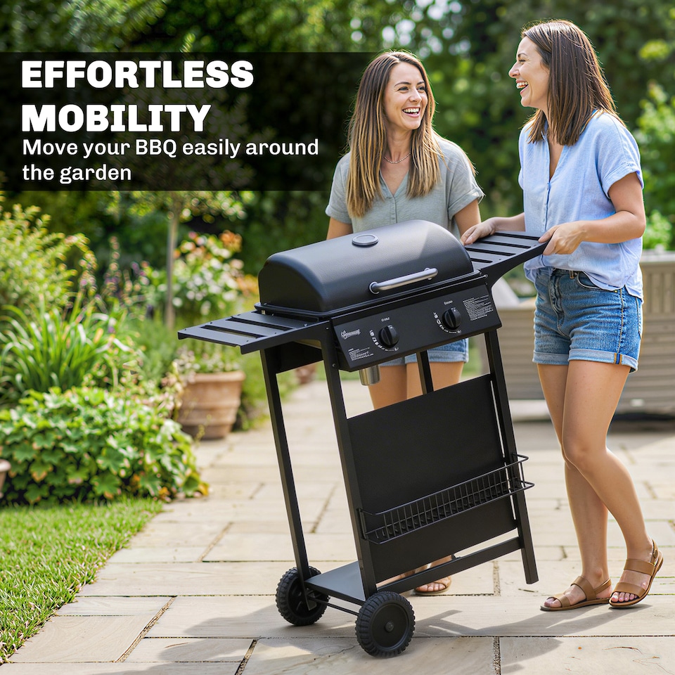 image 1 of Outsunny Gas Burner Barbecue Grill, Garden BBQ Grill with Warming Rack | Black | Black | 99 x 56 x 95 cm