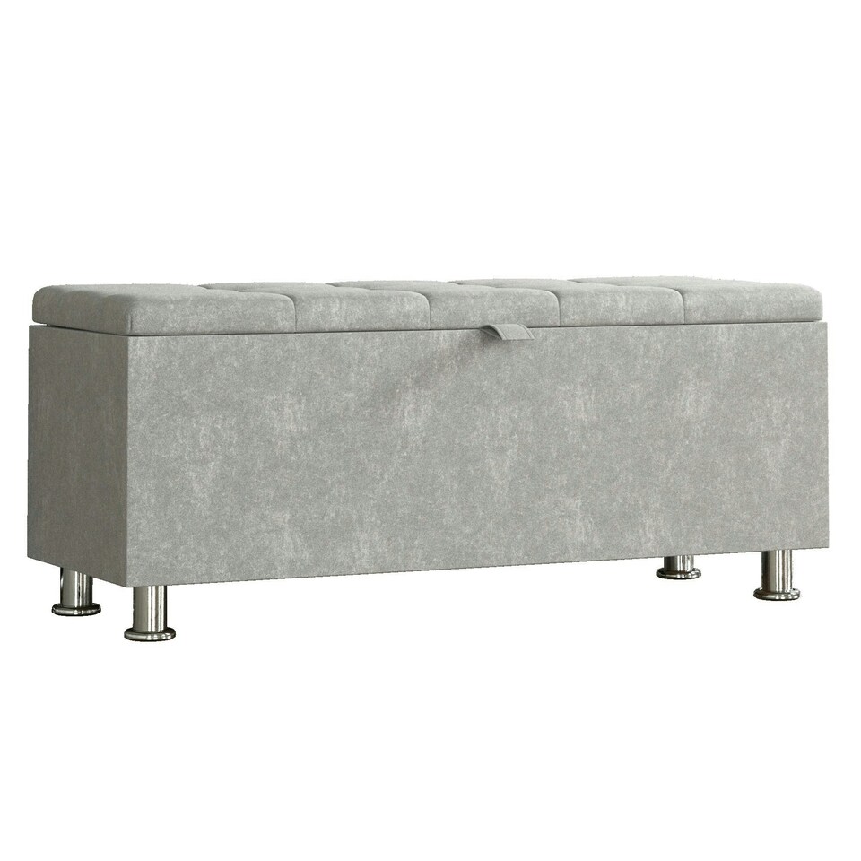 image 1 of Vida Designs Valencia Storage Ottoman Bedroom Hallway Chest Bench, Crushed Velvet Silver Silver | Crushed Velvet Silver