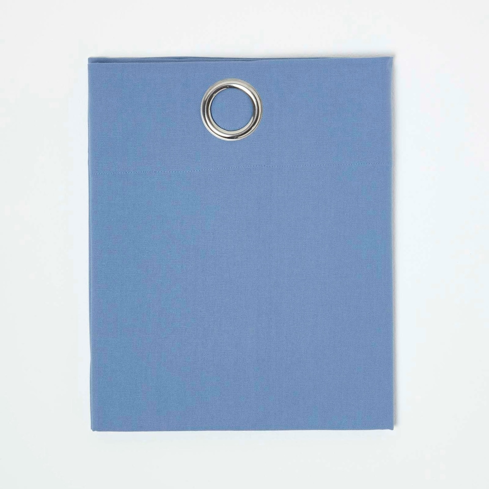 image 1 of Homescapes Cotton Plain Airforce Blue Ready Made Eyelet Curtain Pair - 117 x 137 cm Blue