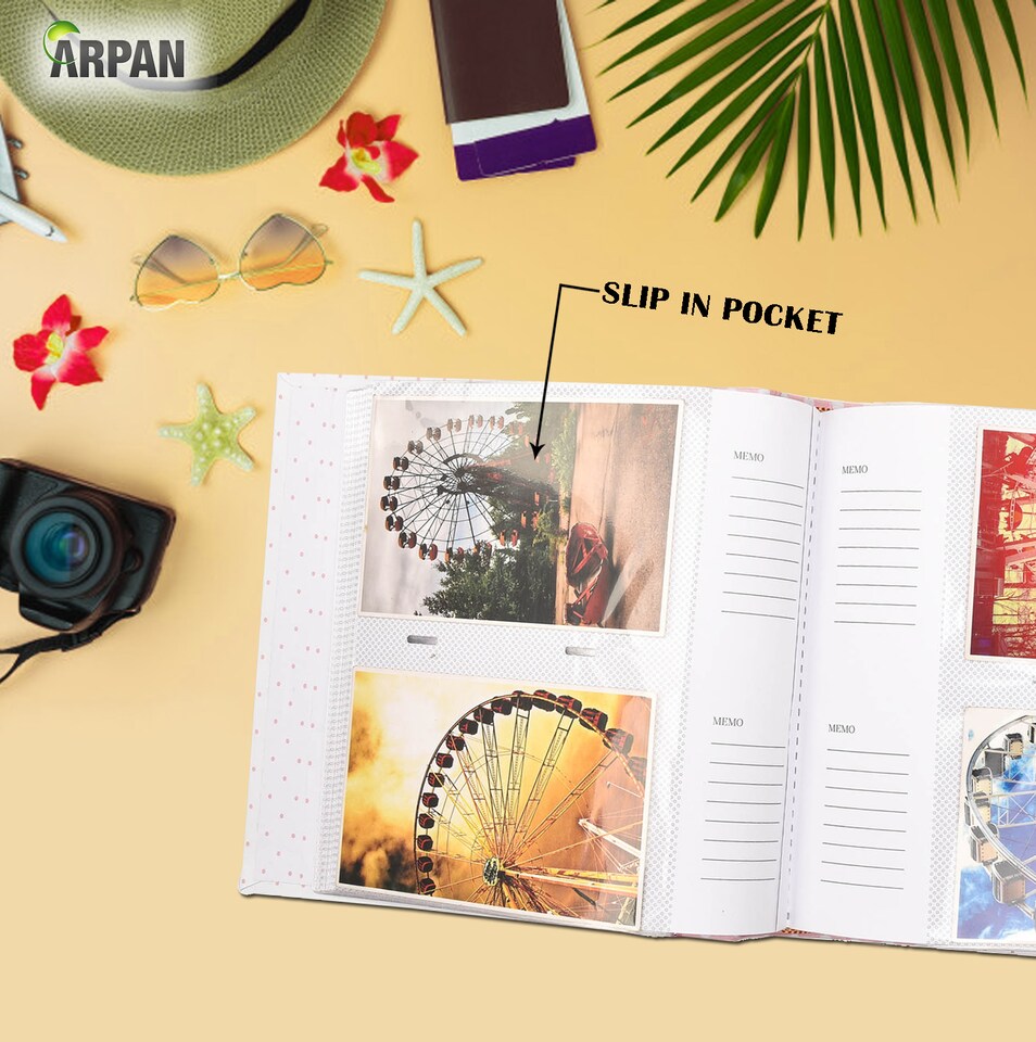 image 1 of ARPAN Slip In Memo Baby Photo Album – Holds 200 Photos 4x6" (10x15cm) – Jungle Animals Design with Index Pages & CD/DVD Pocket