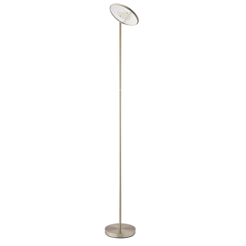 image 1 of Modern LED Uplighter Metal Floor Lamp in Satin Nickel with Memory Dimmer Button | Silver