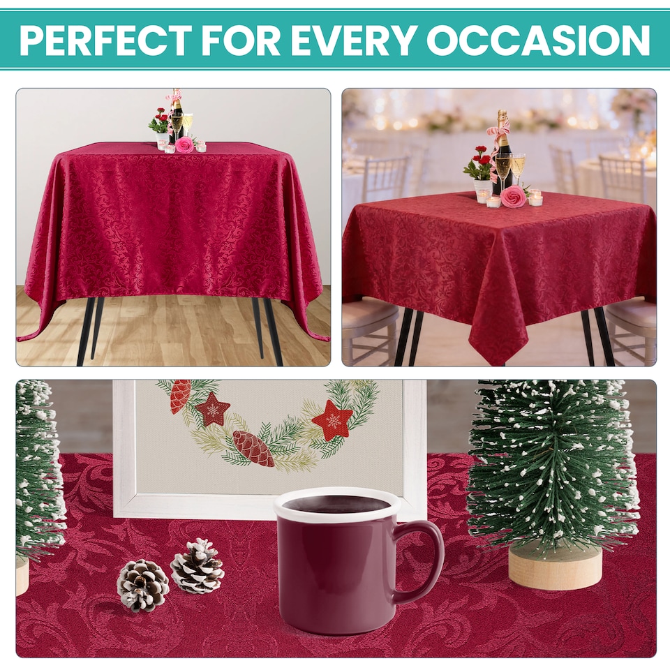 image 1 of Square Damask Table Cloth, Soft Washable Table Cover - 90" x 90"