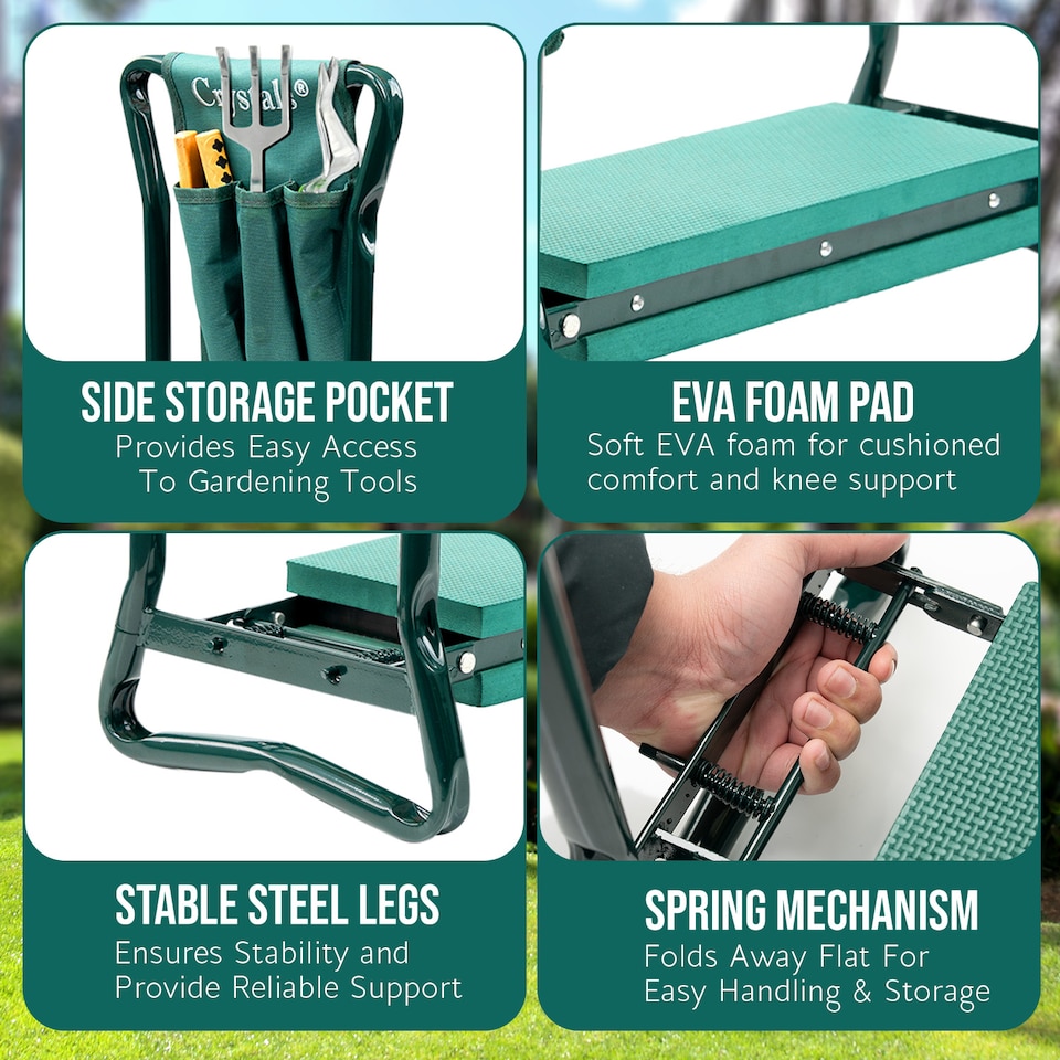 image 1 of Garden Kneeler 3-IN-1 Folding Gardening Padded Seat & Kneeler Stool Inc Gloves