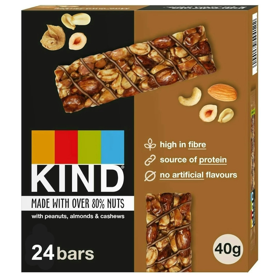 image 1 of Kind Bars, Hazelnut Butter Milk Chocolate, Healthy Snack, Gluten Free Snack Bars, No Artificial Colours, Flavours or Preservatives, Multipack 24 x 40g