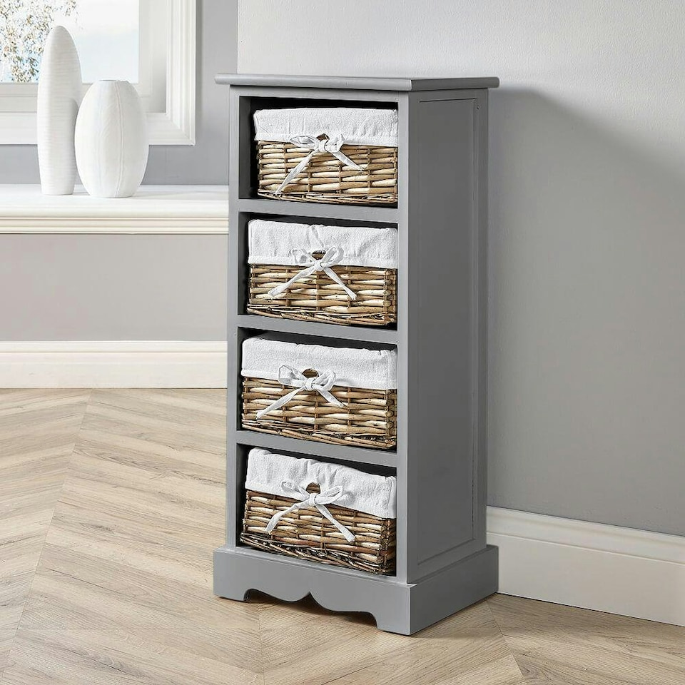 image 1 of Chest Of Drawers Hallway Storage Organiser Wooden Wicker Baskets Fully Assembled Grey | 6 Drawers