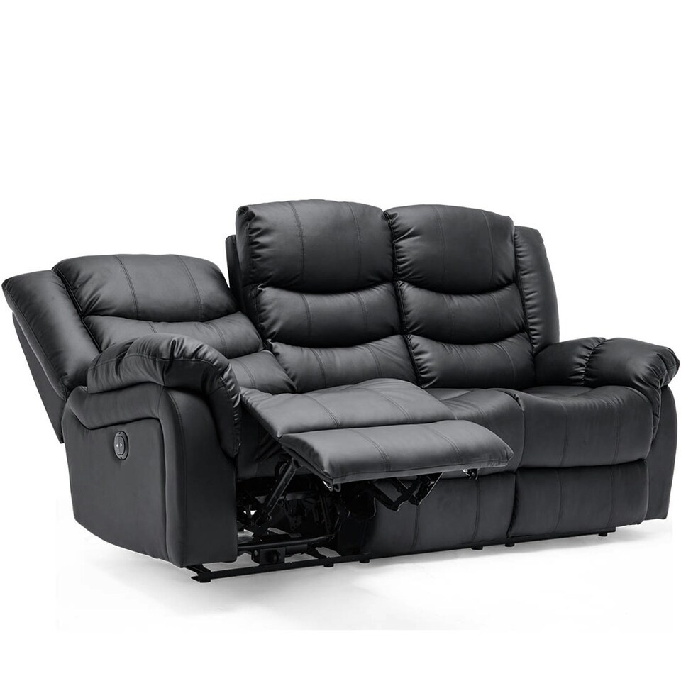 image 1 of Seattle 3 Seater Electric High Back Bonded Leather Recliner Sofa (Black)