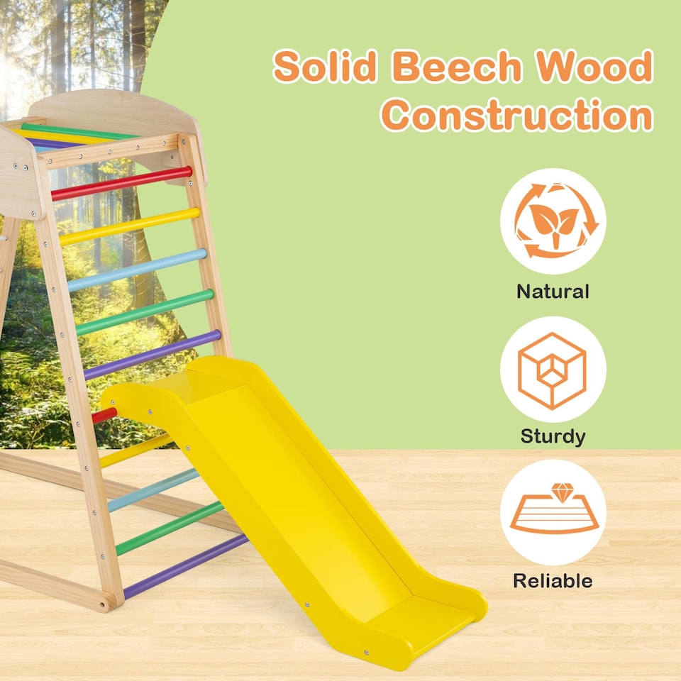 image 1 of COSTWAY 4-in-1 Jungle Gym Wooden Indoor Toddler Playground Slide-Colorful