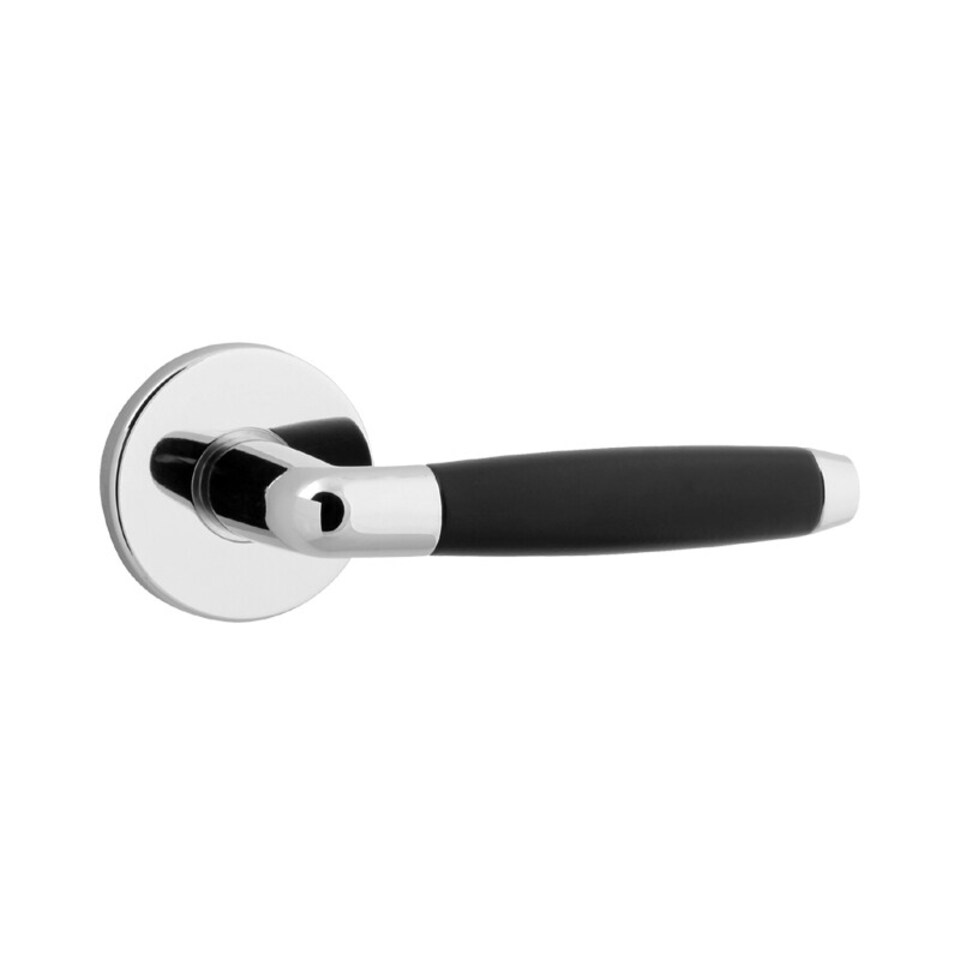 image 1 of Cambridge Metal Lever Latch Door Handles Set Round Rose Internal, External | Silver | Polished Nickel Rose