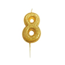 Anniversary House Metallic Glitter 8th Birthday Candle - Gold - One Size