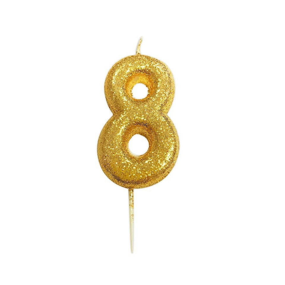 Anniversary House Metallic Glitter 8th Birthday Candle - Gold - One Size