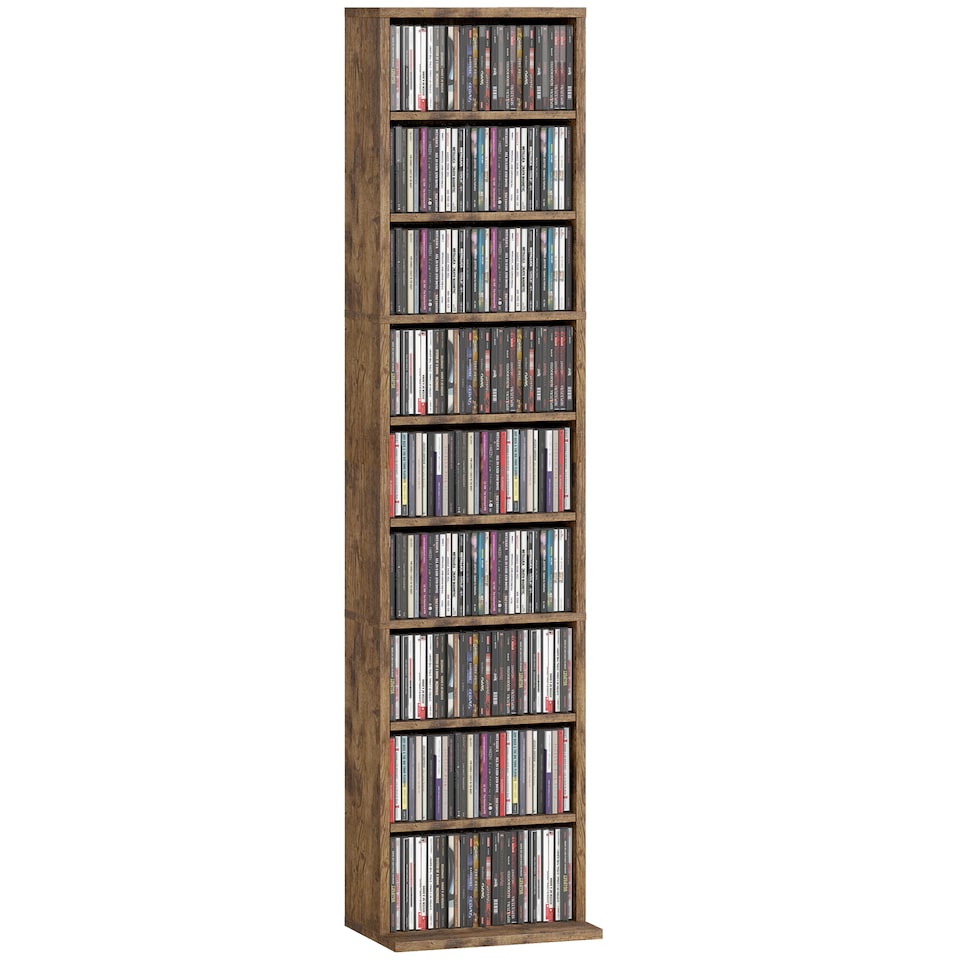 image 1 of HOMCOM 260 CD Storage Unit 120 DVD Storage Tower with 9 Compartments | Brown