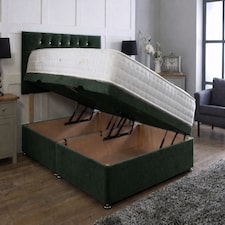 Side Lift 4ft6 Double Green Plush Ottoman Bed With Headboard and Mattress