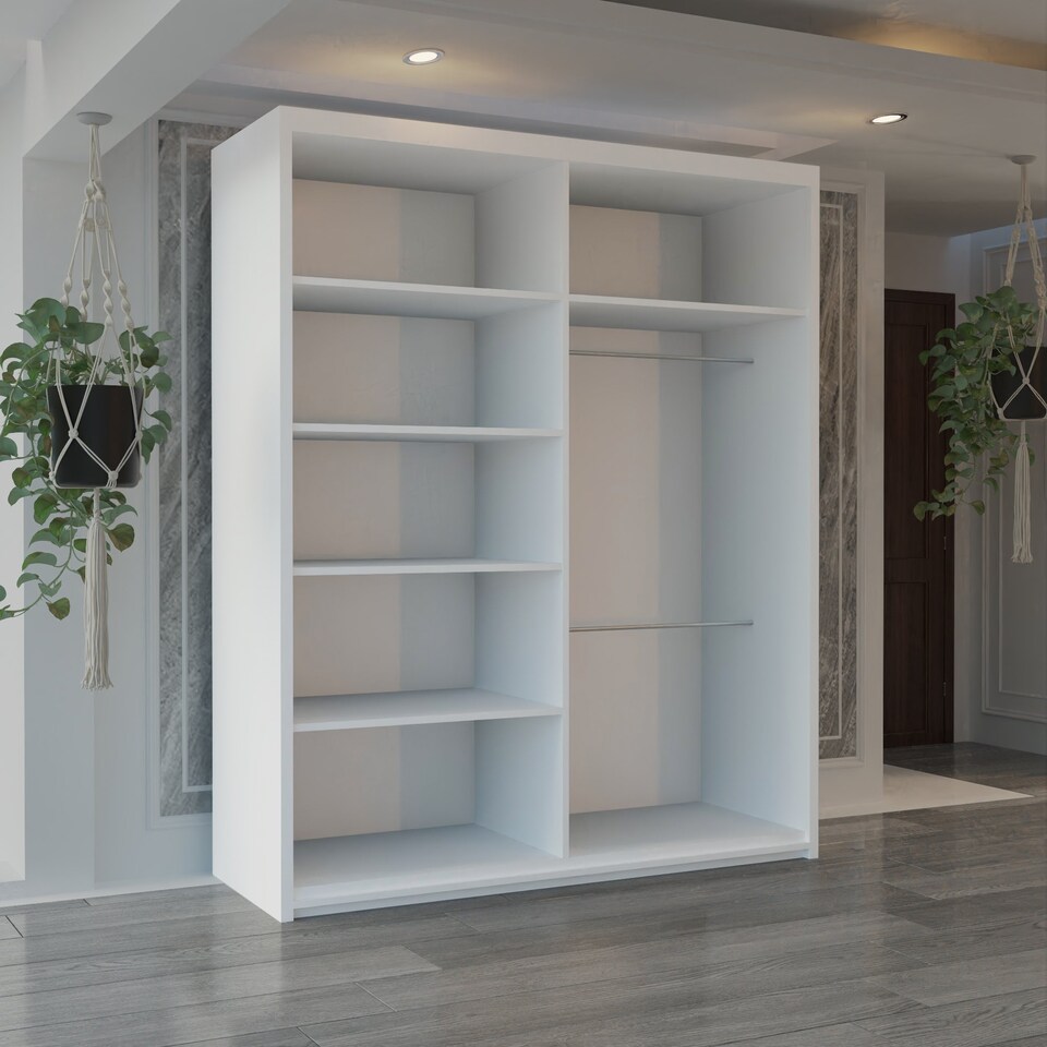 image 1 of Alfa Double Sliding Door Wardrobe with Mirror for Bedroom - White 180cm