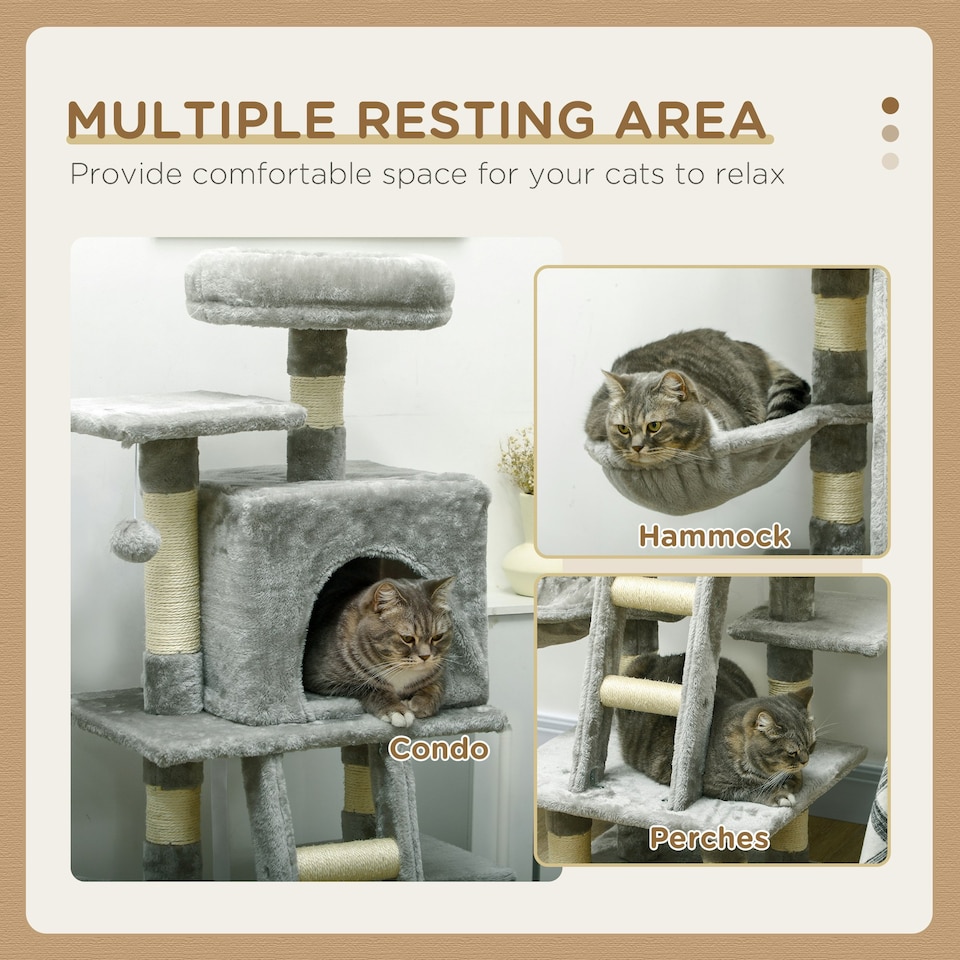 image 1 of PawHut 132cm Cat Activity Centre for Large Cats with Scratching Posts Grey
