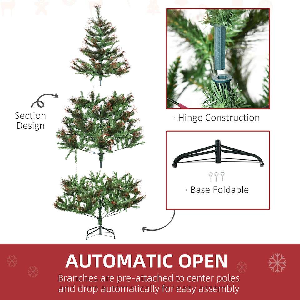image 1 of HOMCOM 6FT Pre-Lit Christmas Tree Artificial Spruce Tree Holiday Décor Stand