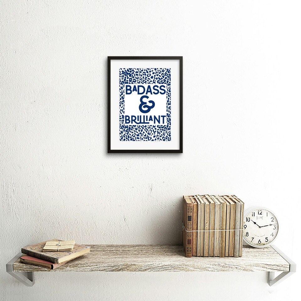 image 1 of Badass And Brilliant Quote Blue Leopard Pattern 9x7" Black Framed Wall Art Print