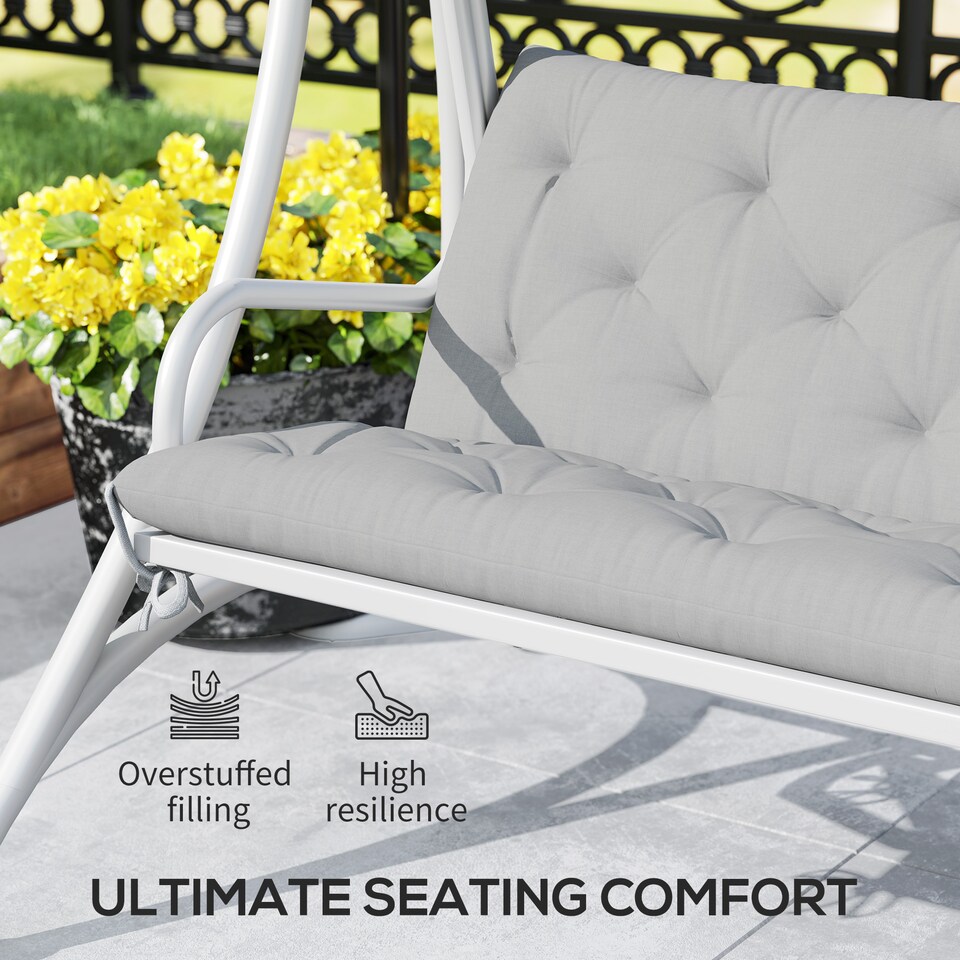 image 1 of Outsunny 3 Seater Garden Bench Cushion Outdoor Seat Pad w/ Ties Light Grey | Grey | Light Grey | 1