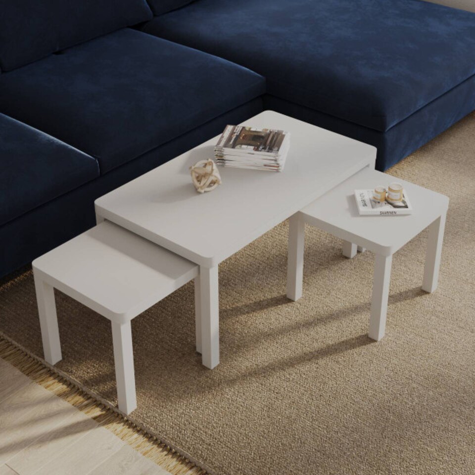 image 1 of URBNLIVING Wooden Nesting Stacking Tables Set Of 3 | Multi | White | 3