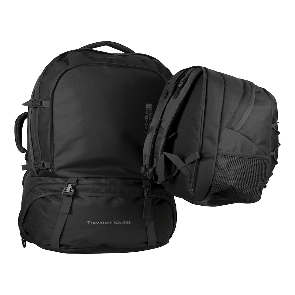 image 1 of Mountain Warehouse Unisex Traveller 60 + 20L Rucksack Durable Sports Backpack Black | Black