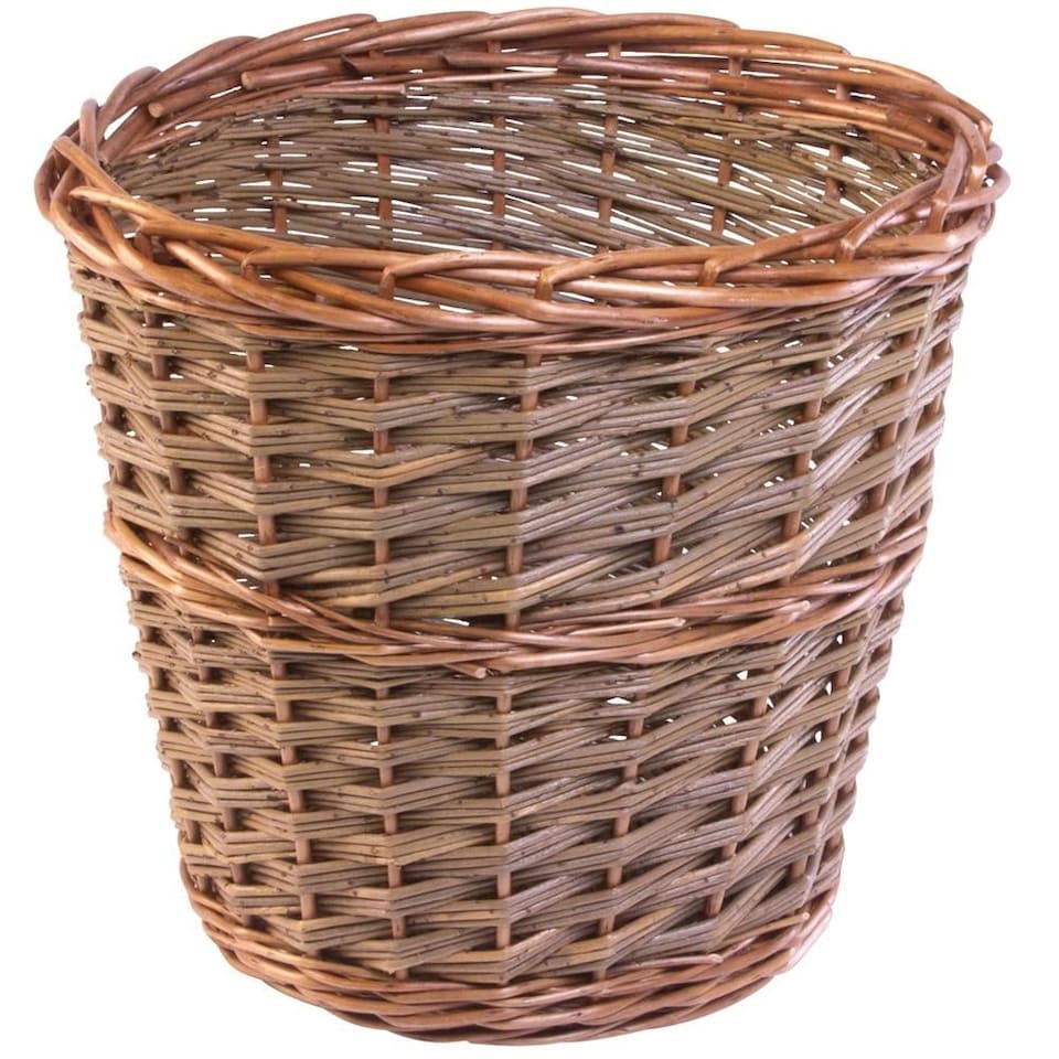 image 1 of Small Somerset Round Wicker Waste Paper Bin | Brown | Brown | S
