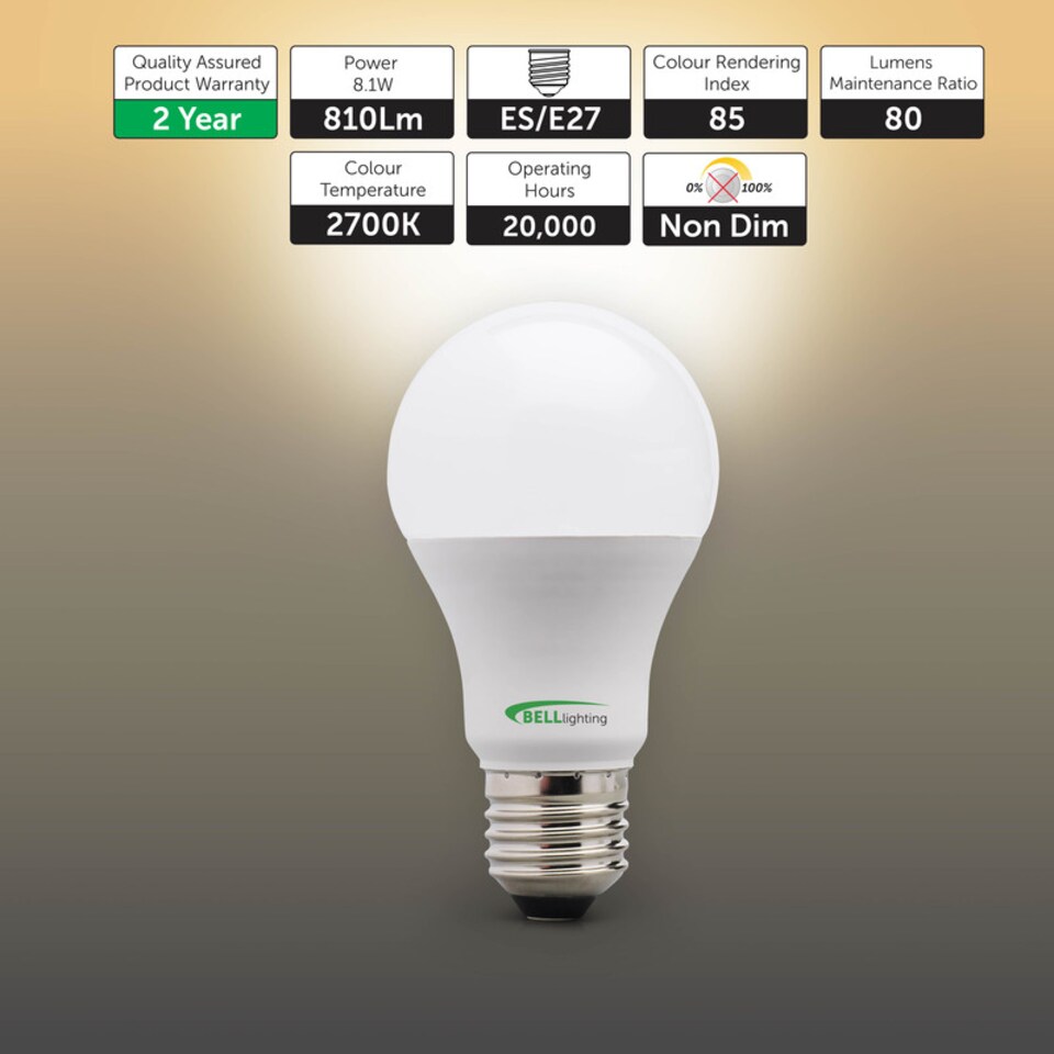image 1 of BELL Lighting E27 Edison Screw LED GLS 8.1W LED Bulbs Warm White 2700K