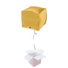 Gold 4D Square Shape Foil Helium Balloon - Inflated Balloon in a Box