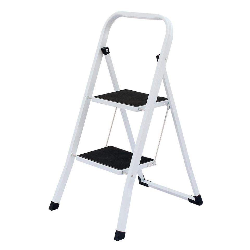 image 1 of Foldable 2 Step Ladder Stepladder Non Slip Tread Safety Steel | White