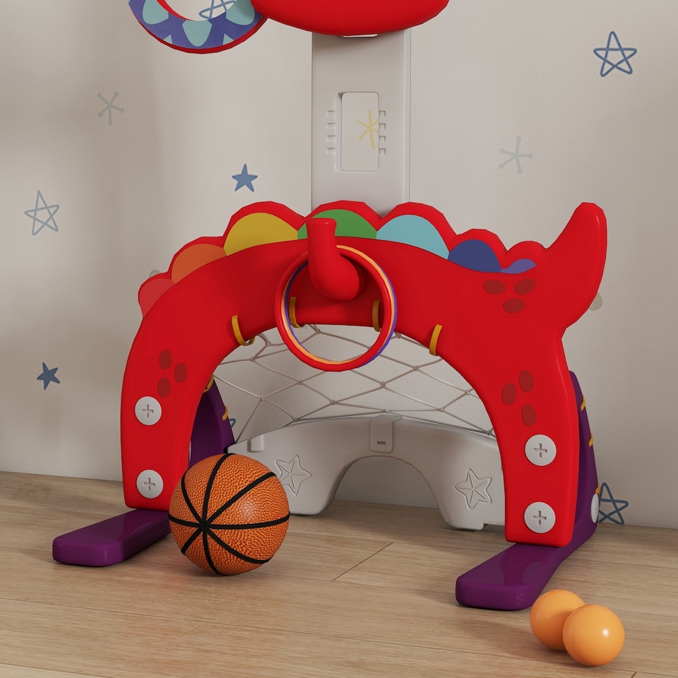 image 1 of AIYAPLAY 5-in-1 Basketball Set with Adjustable 96-130 cm Height, Red