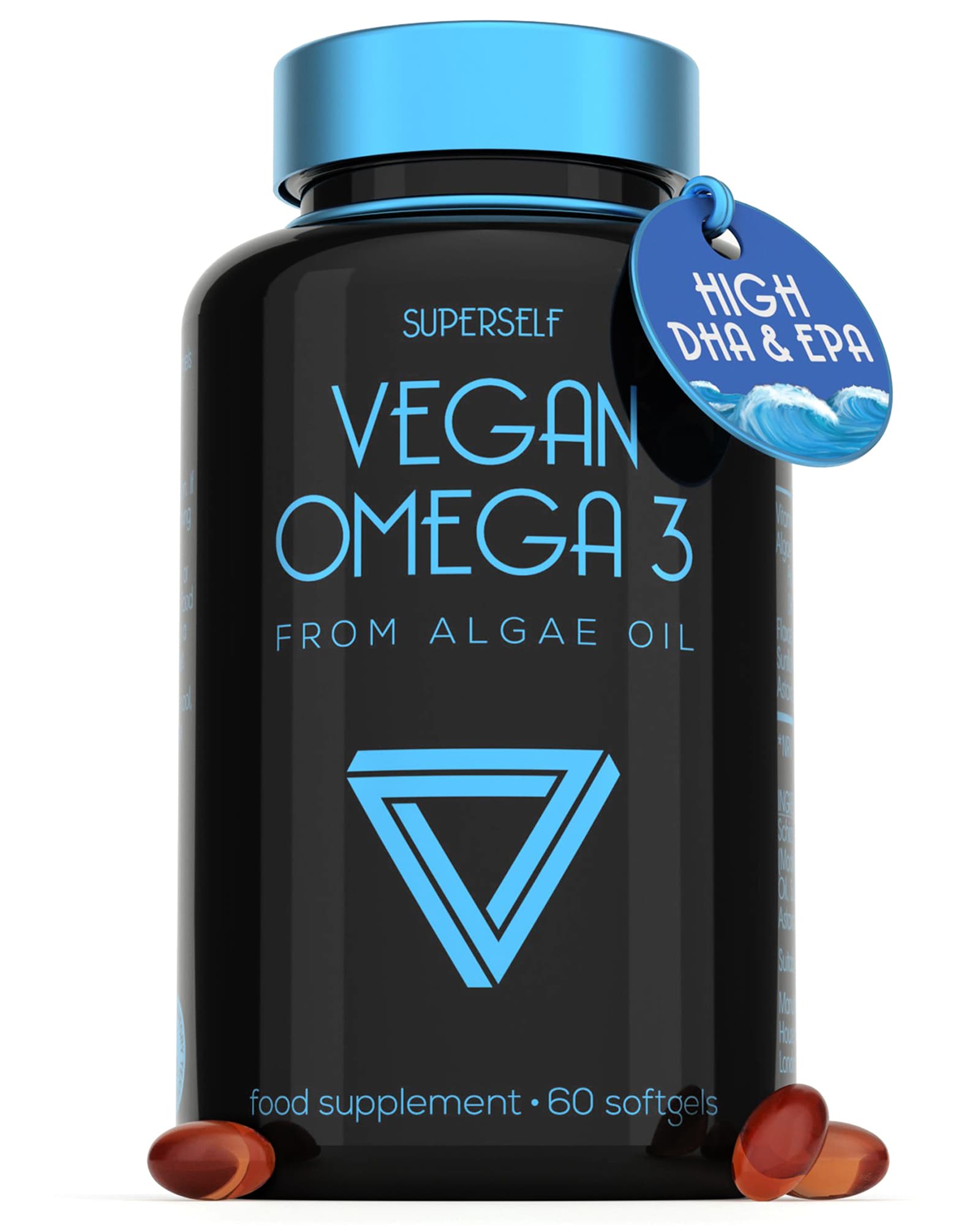 SuperSelf Vegan Omega-3 from Algae Oil with Flaxseed Oil, Astaxanthin, Vitamin E 60 Softgels
