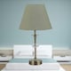 image 3 of Antique Brass Table Lamp with Facet Detail and Sage Green Shade Bronze | Green