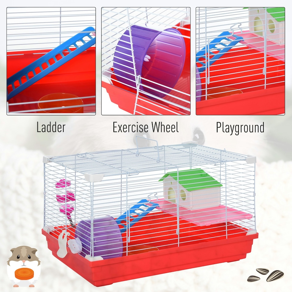 image 1 of PawHut Hamster Cage Pet Animal Travel Cage Box Double Layers w/ Accessories