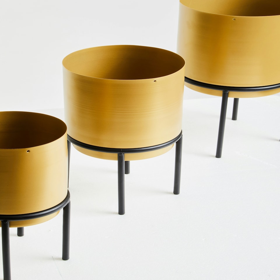 image 1 of Avento Set Of Three Gold Finish Planters Gold