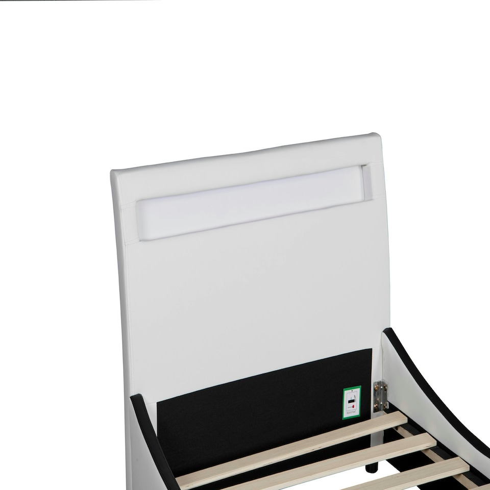 image 1 of Orion LED Lights Headboard Gaming Style Black Faux Leather Bed Frame (Single) | Black | Black | Single