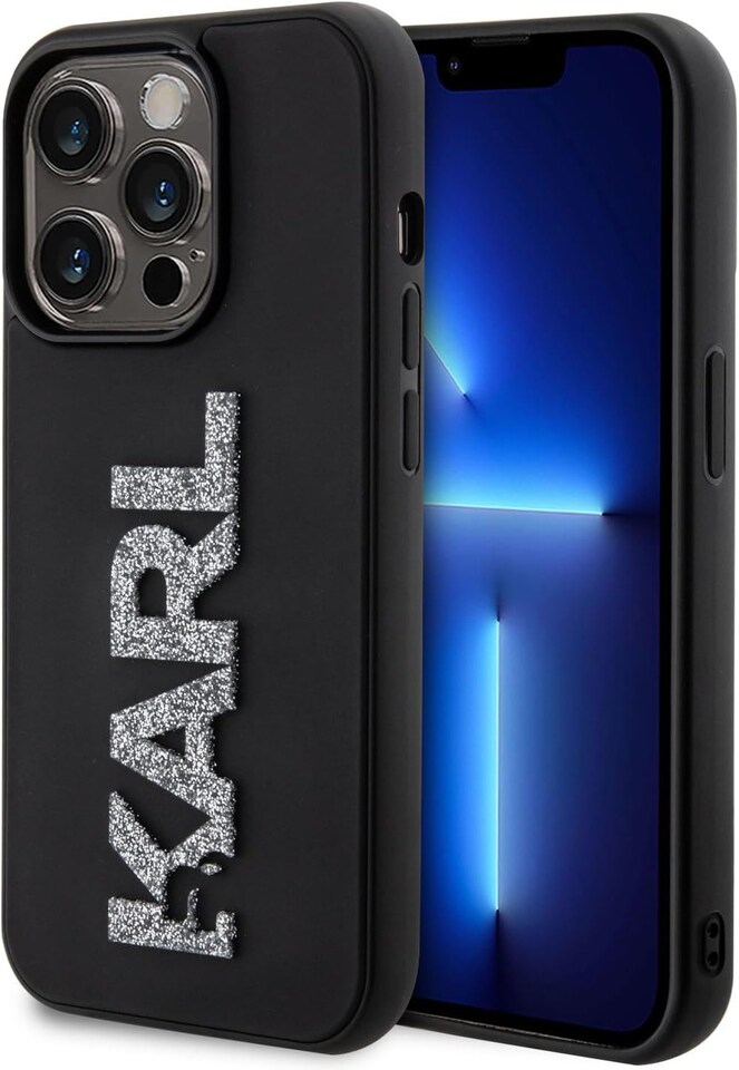 image 1 of Karl Lagerfeld 3D Rubber Glitter Logo Case for iphone 15 Pro Max 6.7 Black - KLHCP15X3DMBKCK