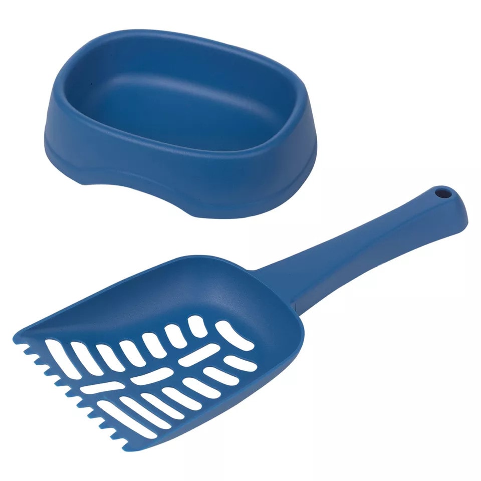 image 1 of Cat & Kitten Litter Tray with Scoop, Food & Water Bowl Set - Open Potty Pan | Black | 1