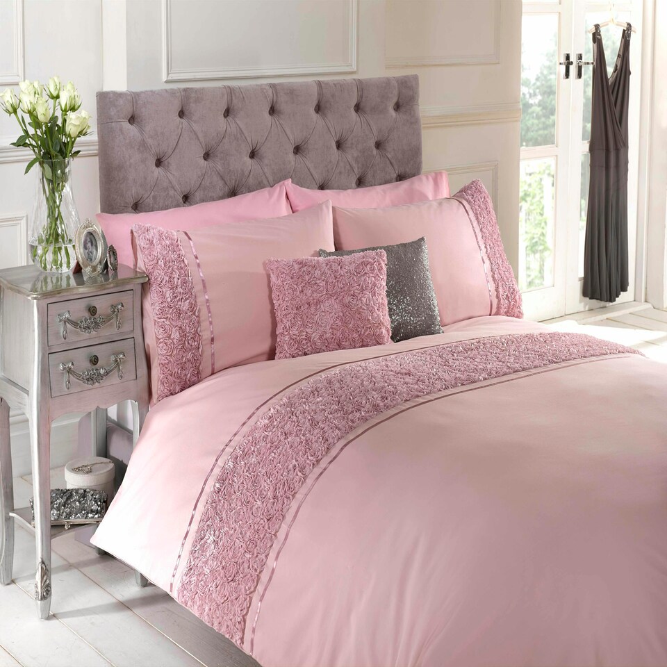 image 1 of Limoges Polycotton Floral Duvet with Pillowcase White | Super King