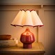 image 3 of ValueLights Jamie Burgundy Ceramic Table Lamp Scallop Trim Shade and Bulb