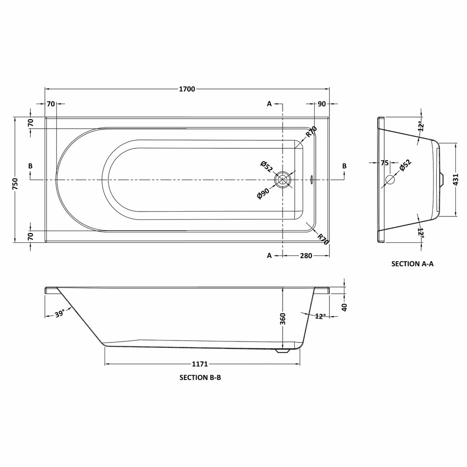 image 1 of Round Bathtub, Front Panel and Bath Screen - Black Framed White