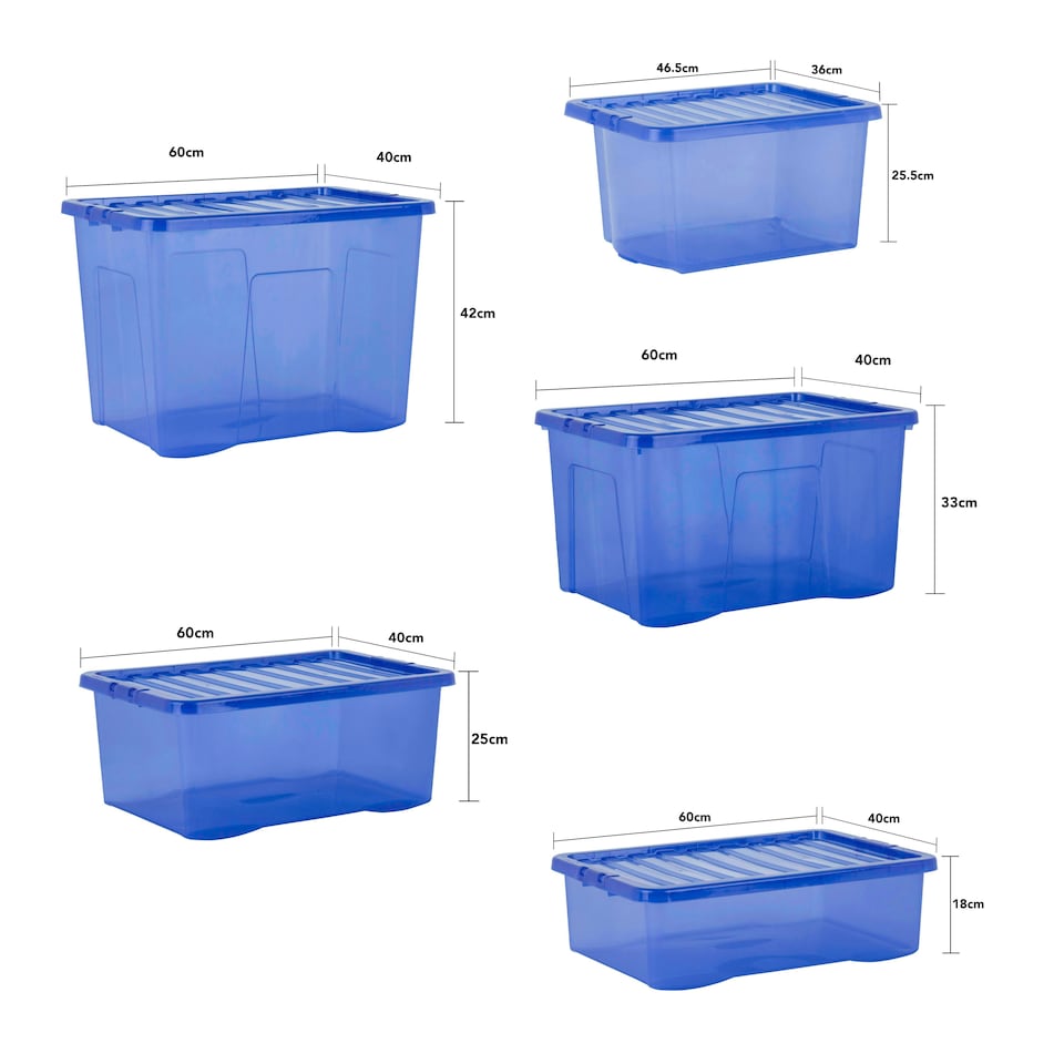 image 1 of Wham Crystal 5 x Multisize Stackable Plastic Storage Boxes with Lids Tint Spectrum Blue Blue