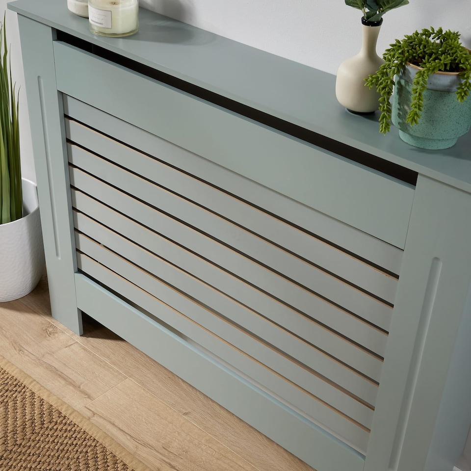 image 1 of Extending Radiator Cover Adjustable Wooden MDF Slatted Grill | Grey