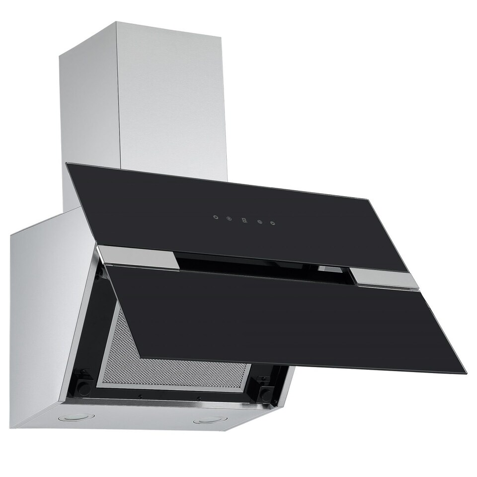 image 1 of Cookology 60cm Black Glass Angled Cooker Hood - Slide Design with Touch Controls