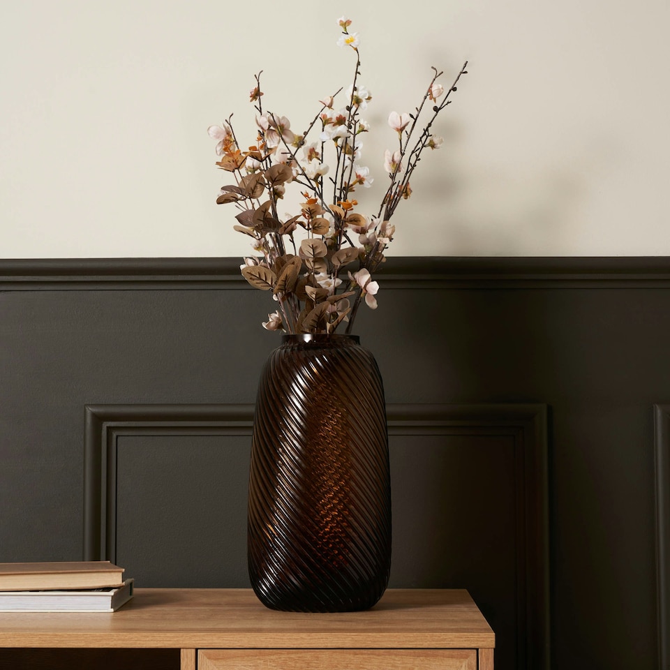 image 1 of BHS Cognac Tall Lenticular Glass Vase, Amber