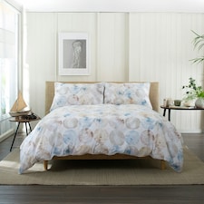 Shell Mother of Pearl 100% Cotton Duvet Cover Set – Iridescent Shell Design with Piped Edges White | King