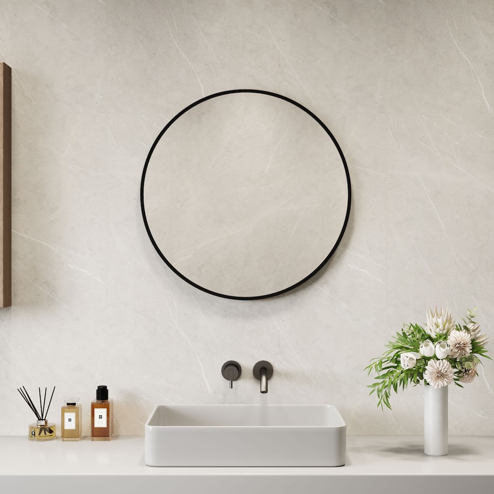 image 1 of Neo 40cm Black Round Metal Frame Wall Mirror Float Glass HD Reflection Anti Rust Moisture Proof Wall Mounted Bathroom Bedroom Hallway Living Room Vanity | Black | Black