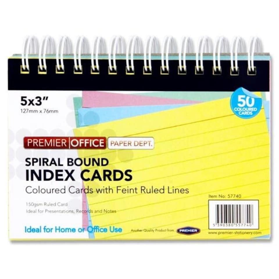 image 1 of Pack of 50 5"x3" Spiral Ruled Coloured Index Cards by Concept