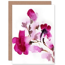 Abstract Spring Flower Blossom Pink Watercolour Floral Greeting Card