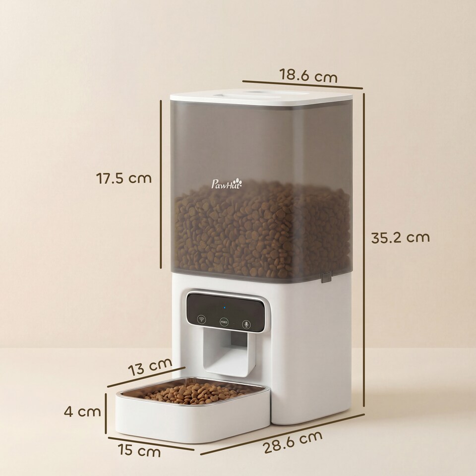 image 1 of PawHut Automatic Cat Feeder, 4.5L WiFi Cat Food Dispenser with Timer | White | White and grey | 28.6L x 18.6W x 35.2H cm