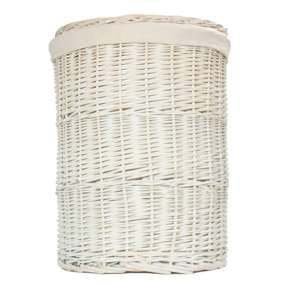 image 1 of Small Round White Wash Laundry Basket with a White Lining | White | White